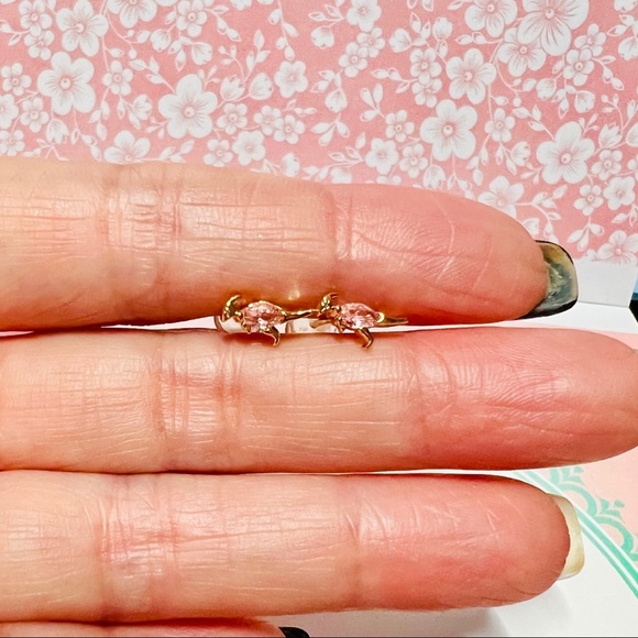 Dainty Dinosaur Series: Pink Marquise Crystal Duck-Billed Dinosaur Stud Earrings - Picture 2 of 9